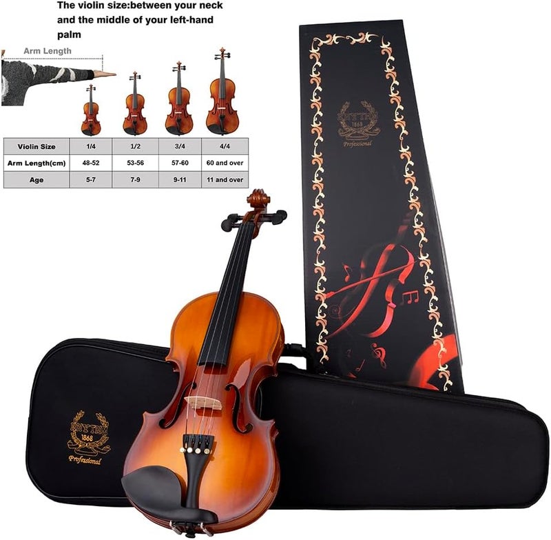 Rhythm Violin Set for Beginners,Acoustic Violins Starter Kit Package for Student,Beginners Fiddle with Hard Case, Rosin, Shoulder Rest, Bow, and Extra Strings (NATURAL, Full) - Image 5